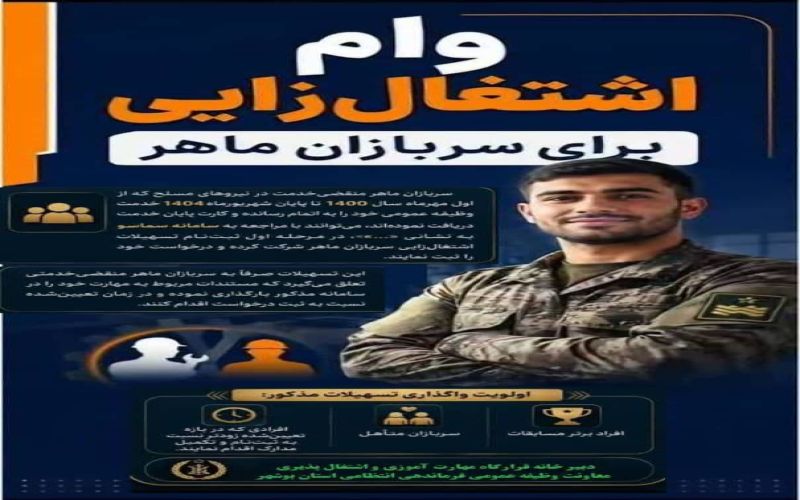 خبر خوش؛  اعطا ء مرحله دوم تسهیلات اشتغال زایی به سربازان ماهر منقضی خدمت نیروهای مسلح